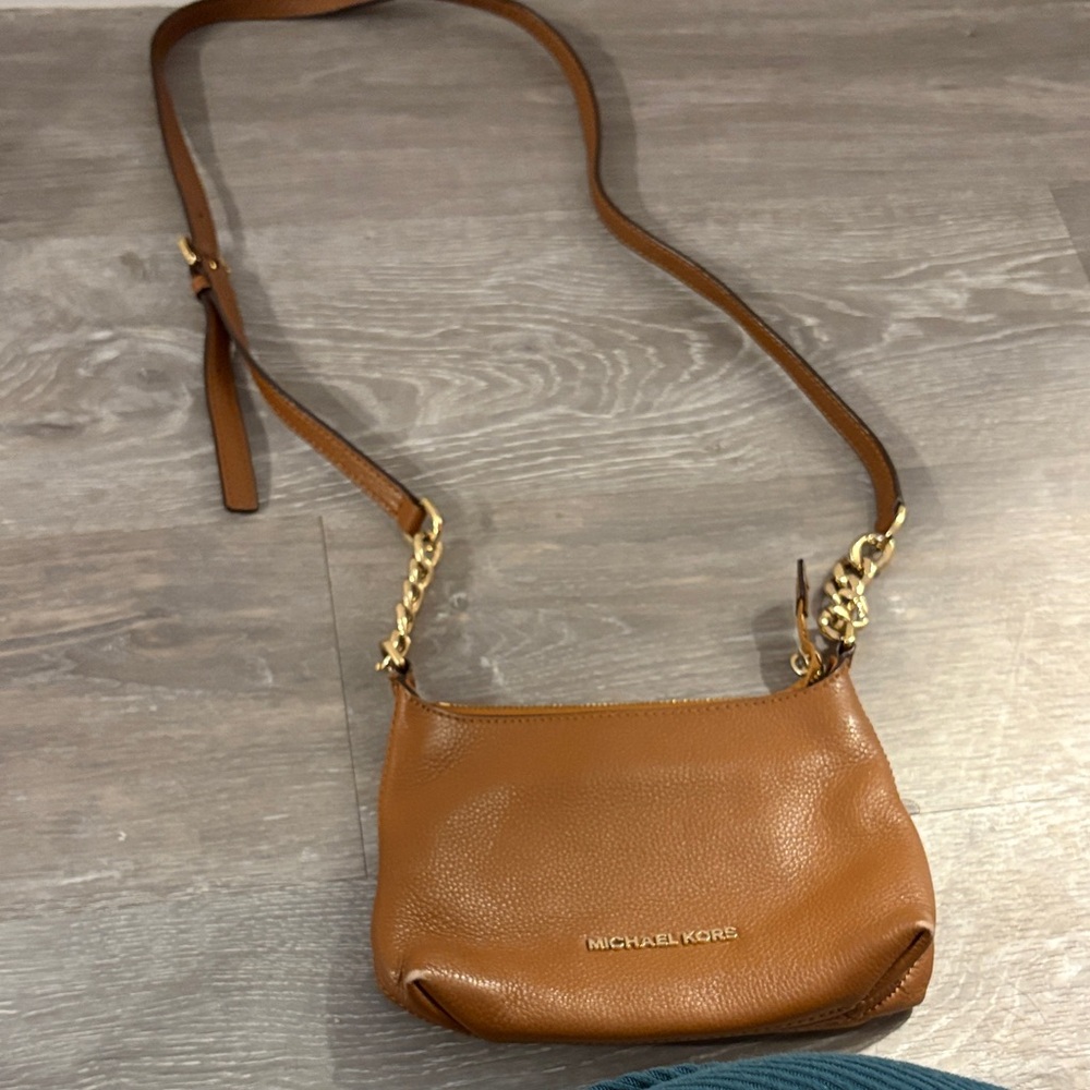Michael Kors Tan Leather Crossbody Bag with Gold Accents
